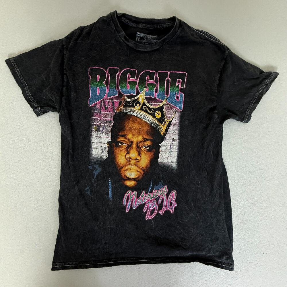 The Notorious B.I.G. Biggie Smalls Crown Graphic Tee Washed Black Size L